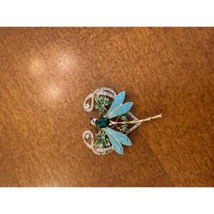 Vintage Dragonfly Brooch with Blue and Green Enamel and Rhinestones